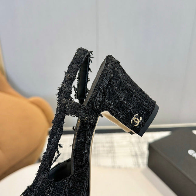CC SLINGBACK 25S 65 MM IN BLACK TWEED MIX SEQUINS