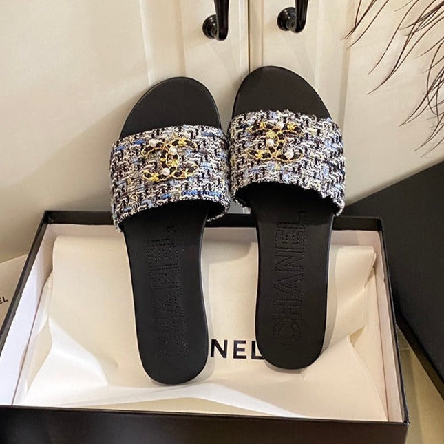 SLIPPERS IN MULTICOLOR TWEED MULE