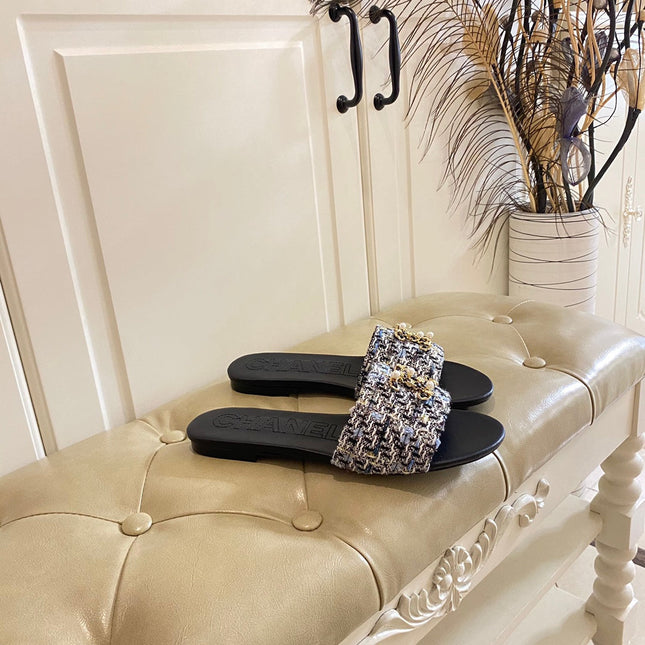 SLIPPERS IN MULTICOLOR TWEED MULE