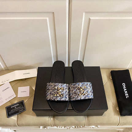 SLIPPERS IN MULTICOLOR TWEED MULE