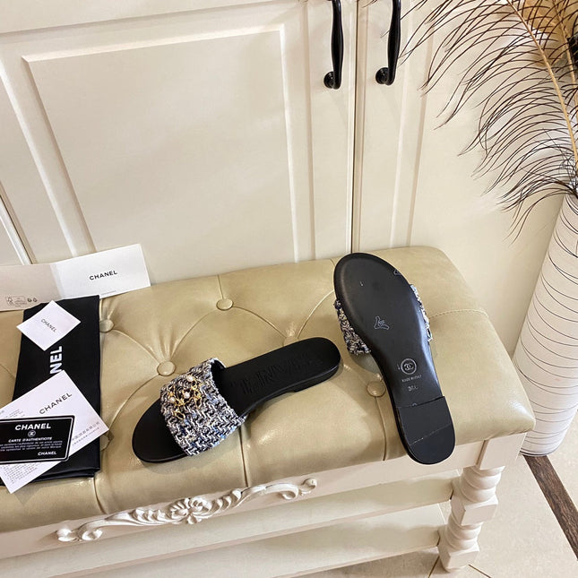 SLIPPERS IN MULTICOLOR TWEED MULE