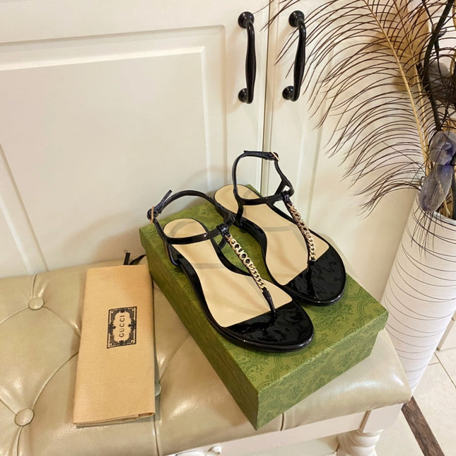 GG SIGNORINA THONG SANDALS IN BLACK MIX BEIGE SHEEPSKIN