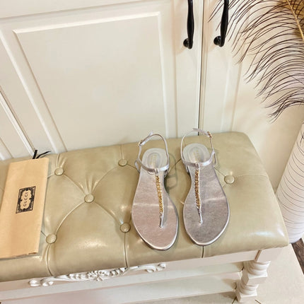 GG SIGNORINA THONG SANDALS IN SILVER SHEEPSKIN