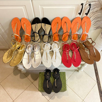 GG SIGNORINA THONG SANDALS IN BRONZE BROWN SHEEPSKIN