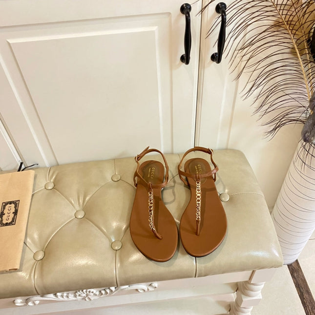 GG SIGNORINA THONG SANDALS IN BRONZE BROWN SHEEPSKIN