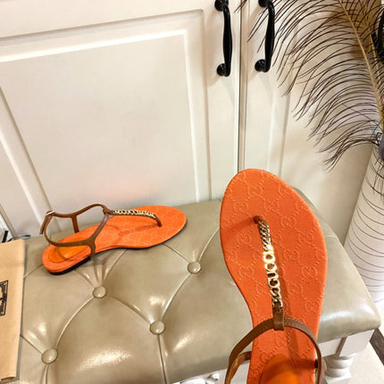 GG SIGNORINA THONG SANDALS IN ORANGE MIX BROWN SHEEPSKIN