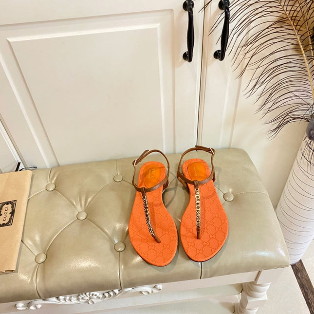 GG SIGNORINA THONG SANDALS IN ORANGE MIX BROWN SHEEPSKIN