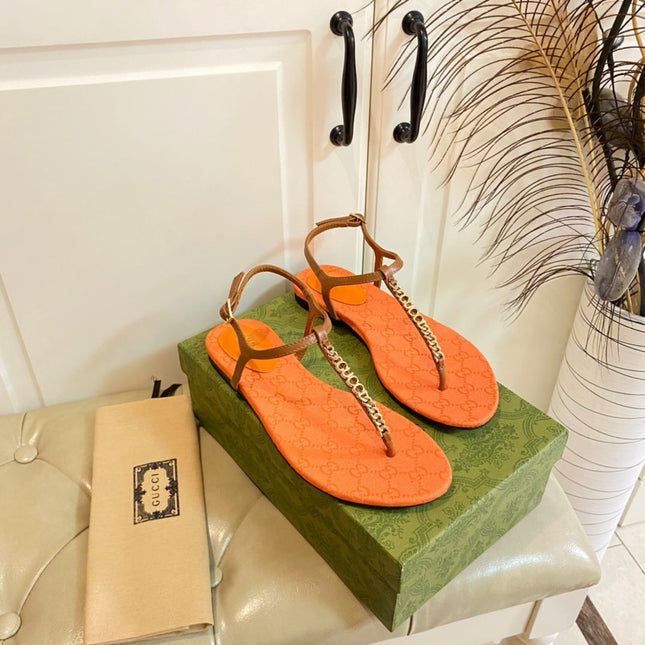 GG SIGNORINA THONG SANDALS IN ORANGE MIX BROWN SHEEPSKIN