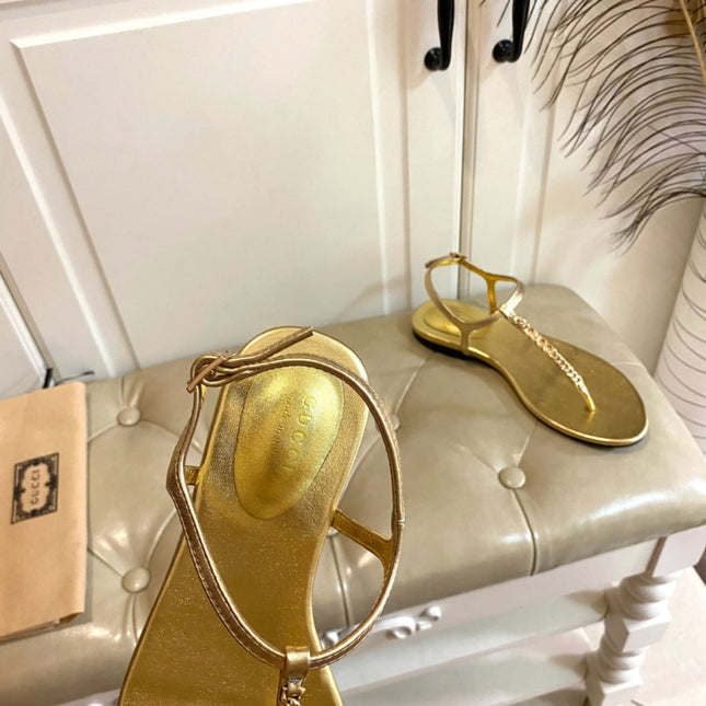 GG SIGNORINA THONG SANDALS IN GOLD SHEEPSKIN