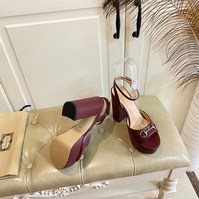 GG HORSEBIT PLATFORM SANDAL IN WINE RED SHEEPSKIN