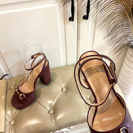 GG HORSEBIT PLATFORM SANDAL IN WINE RED SHEEPSKIN