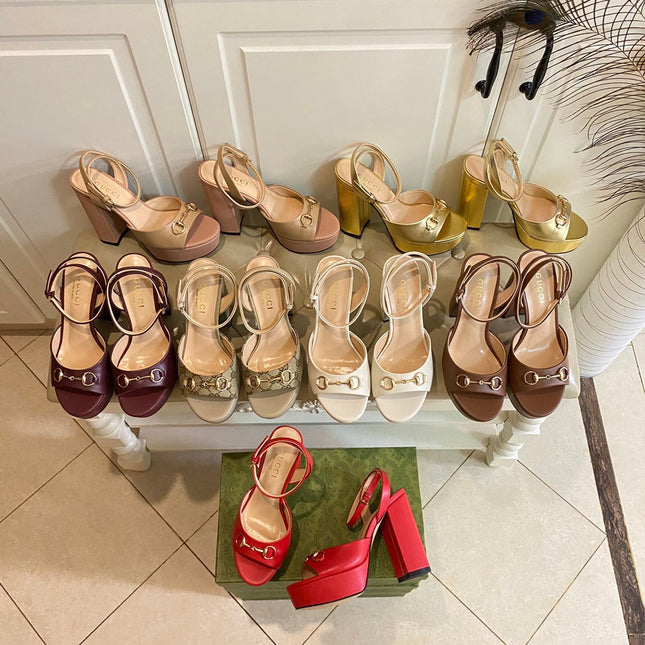 GG HORSEBIT PLATFORM SANDAL IN WINE RED SHEEPSKIN