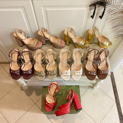 GG HORSEBIT PLATFORM SANDAL IN PENNY BROWN SHEEPSKIN