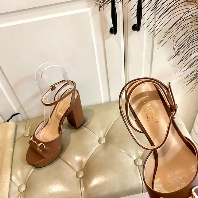 GG HORSEBIT PLATFORM SANDAL IN PENNY BROWN SHEEPSKIN