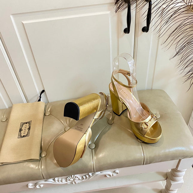 GG HORSEBIT PLATFORM SANDAL IN GOLD YELLOW SHEEPSKIN