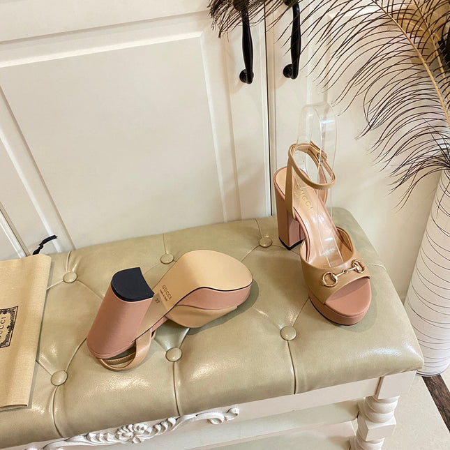 GG HORSEBIT PLATFORM SANDAL IN WHEAT BEIGE MIX LIGHT PINK SHEEPSKIN