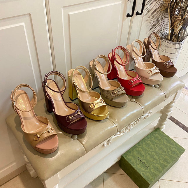 GG HORSEBIT PLATFORM SANDAL IN SCARLET RED SHEEPSKIN