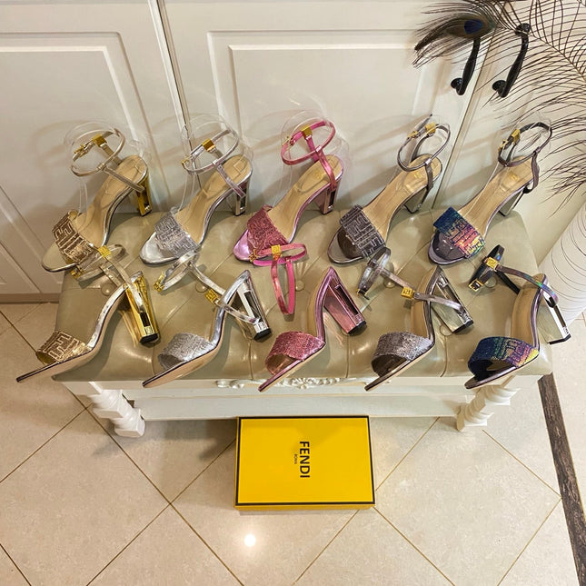 FF FIRST HIGH-HEEL 100MM IN METALLIC PINK CALFSKIN AND SEQUIN