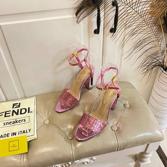 FF FIRST HIGH-HEEL 100MM IN METALLIC PINK CALFSKIN AND SEQUIN