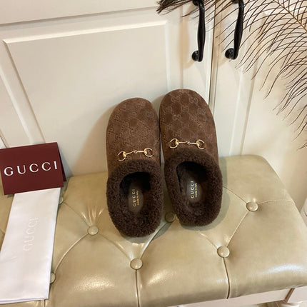 SHEARLING MULE IN DARK BROWN MONOGRAM SUEDE