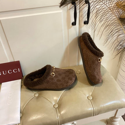 SHEARLING MULE IN DARK BROWN MONOGRAM SUEDE