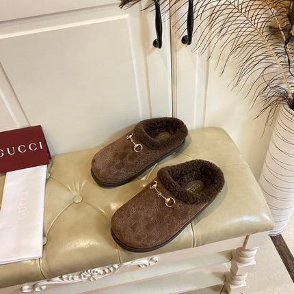 SHEARLING MULE IN DARK BROWN MONOGRAM SUEDE