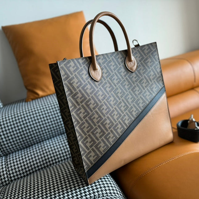 FENDI 38 BAG FF MONOGRAM FF CAMEL BROWN CALFSKIN WITH STRAP