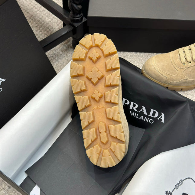 PRADA 25S SNEAKERS 20MM IN WARM BEIGE SUEDE