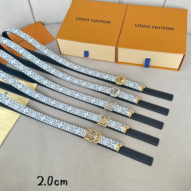 LV Circle Nautical 20mm Reversible Belt Gold Buckle Black White Blue Lambskin
