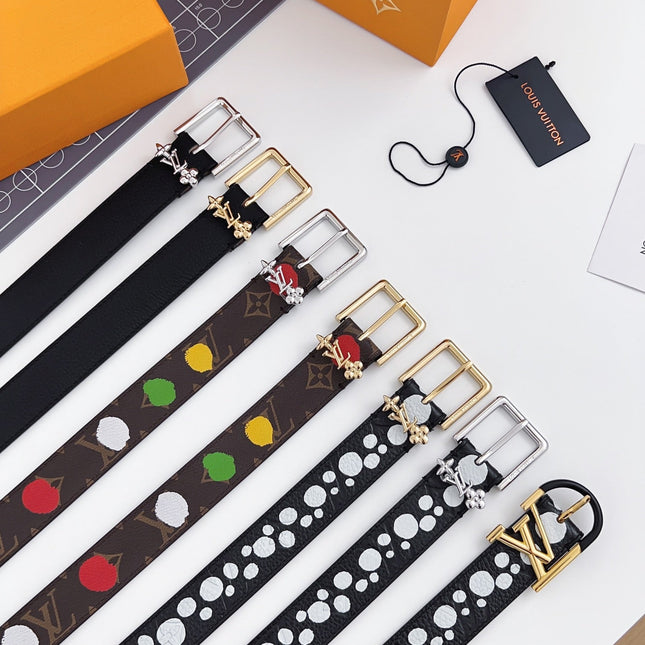 LV Bloom 30mm Mutilcolor Belt Gold Buckle Black Brown Leather
