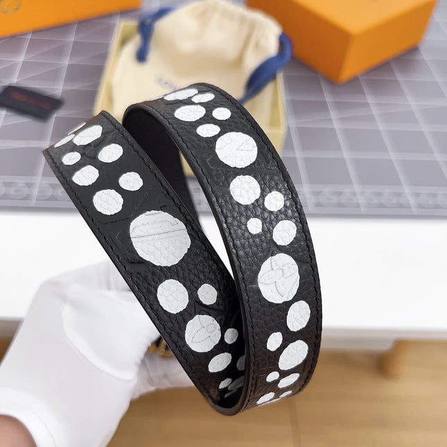 LV Bloom 30mm Belt Gold Buckle Black White Leather