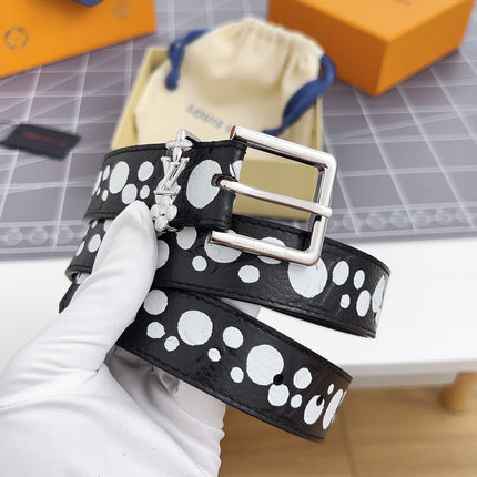 LV Bloom 30mm Belt Silver Buckle Black White Leather