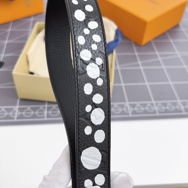 LV Bloom 30mm Belt Silver Buckle Black White Leather