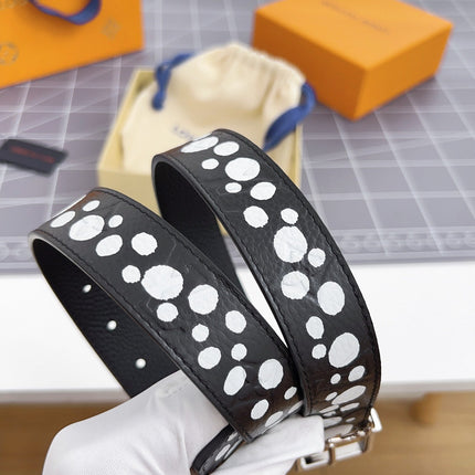 LV Bloom 30mm Belt Silver Buckle Black White Leather