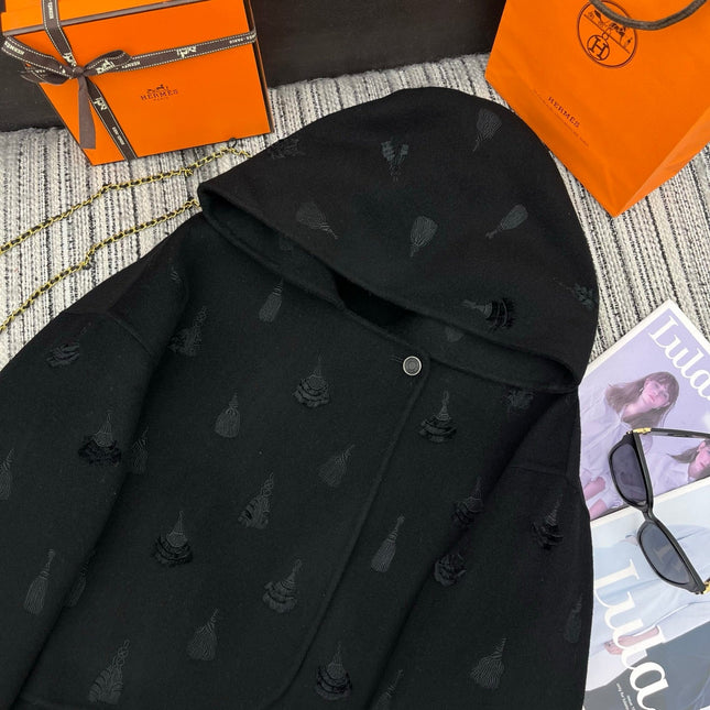 HERMES 25S REVERSIBLE SHORT CASHMERE HOODED COAT 013