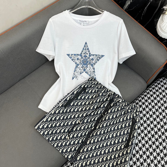 Dior 25C Embroidered T-shirt mix Skirt Dior Monagram 228675