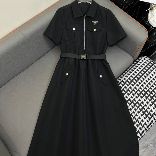 SHIRT DRESS WITH ZIP-UP COLLAR AND BELT