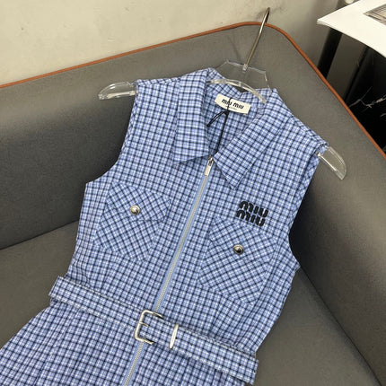 SLEEVELESS CHECKED DRESS WITH MATCHING BELT