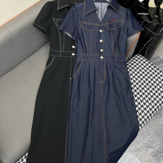 LONG SHIRT DRESS IN PAPER DENIM