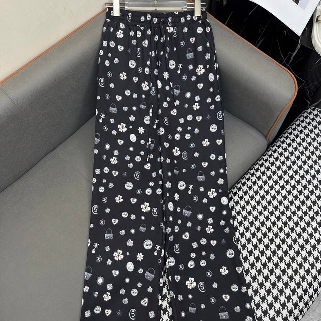 ALL-OVER LOGO PRINTED PANTS WITH STRETCH WAIST