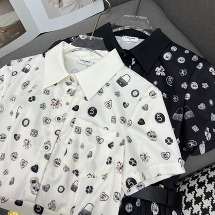 SHORT-SLEEVE BUTTON-DOWN DRESS WITH SIGNATURE LOGO BELT