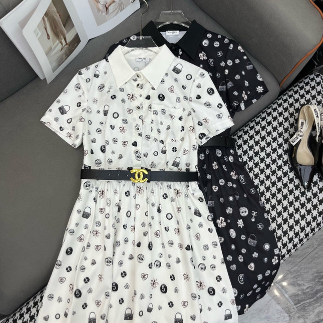 SHORT-SLEEVE BUTTON-DOWN DRESS WITH SIGNATURE LOGO BELT