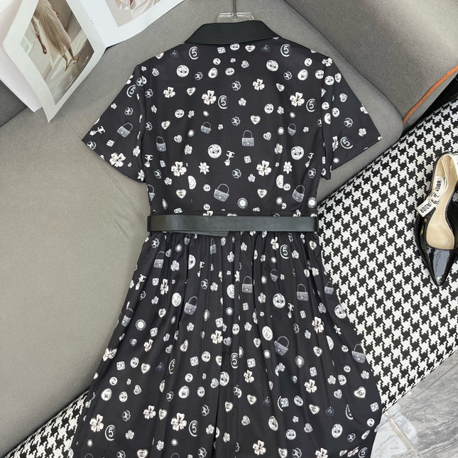 SHORT-SLEEVE BUTTON-DOWN DRESS WITH SIGNATURE LOGO BELT