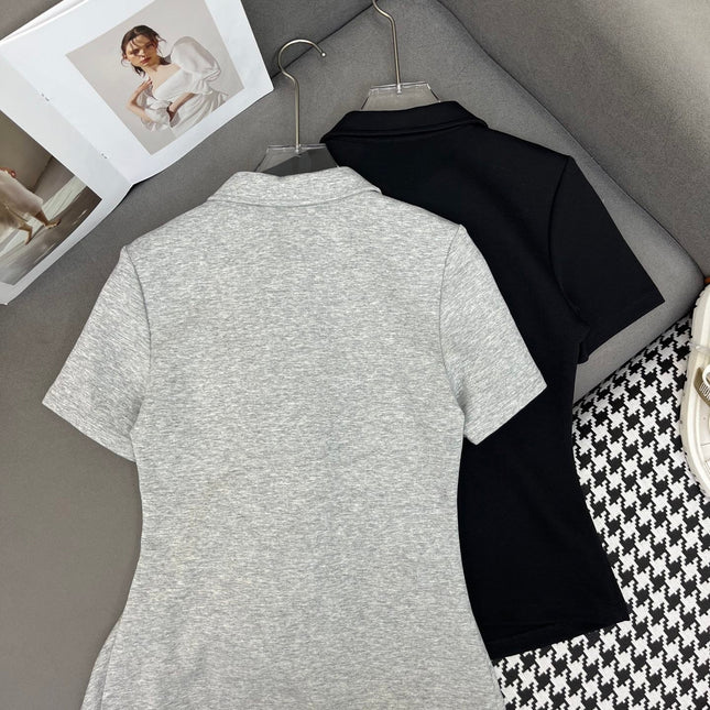 FITTED POLO SHIRT WITH PLEATED WAIST