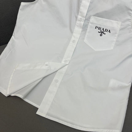 WHITE SLEEVELESS BUTTON-UP SHIRT