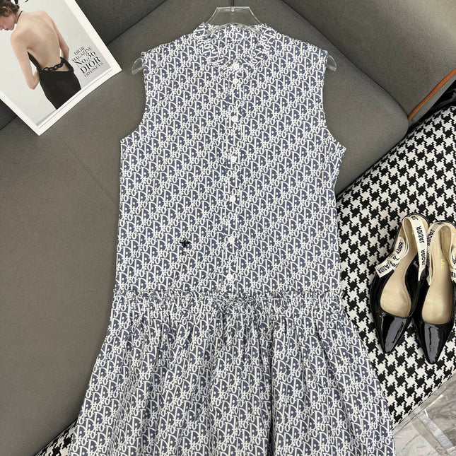 DIOR SLEEVELESS PRINTED DENIM DRESS 269128