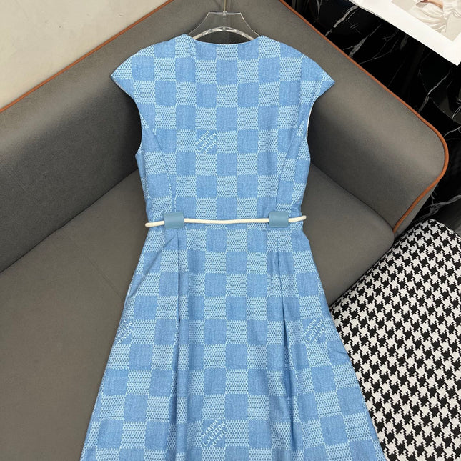 LV FRONT ZIP SLEEVELESS DRESS BLUE 25S IN POLYESTER 266638