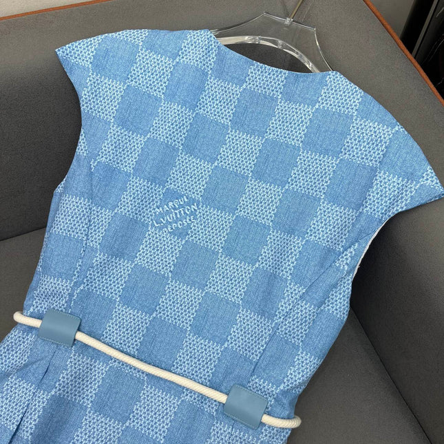 LV FRONT ZIP SLEEVELESS DRESS BLUE 25S IN POLYESTER 266638