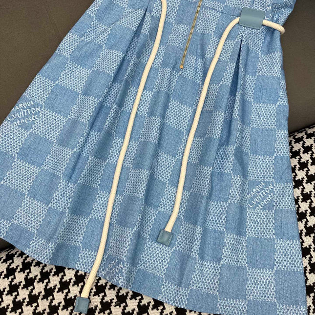 LV FRONT ZIP SLEEVELESS DRESS BLUE 25S IN POLYESTER 266638