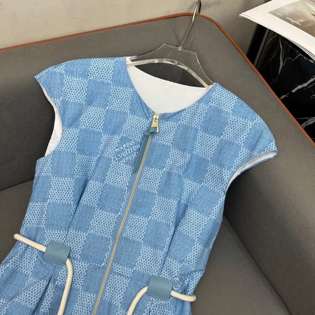 LV FRONT ZIP SLEEVELESS DRESS BLUE 25S IN POLYESTER 266638